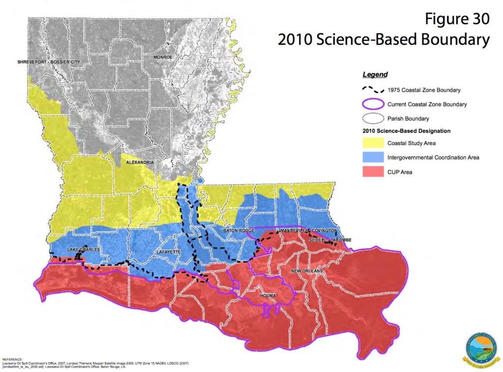 Revised coastal zone boundary established by Act 588 of the 2012 Regular Session of the Louisiana Legislature. 